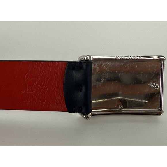 Christian Louboutin Logo Buckle Black/Red Leather Men's Belt Size 110/44 - Picture 3 of 4